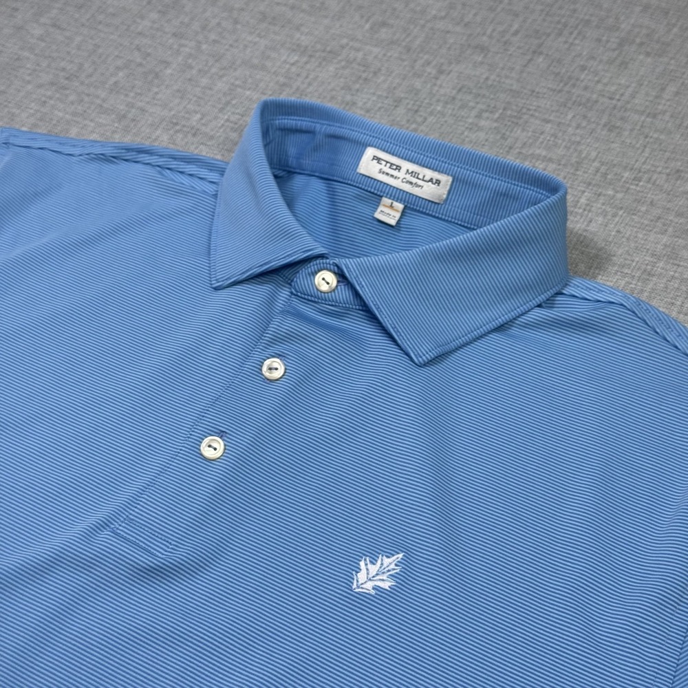 Peter Millar Summer Comfort Polo Shirt Mens Large Blue Striped Performance Golf